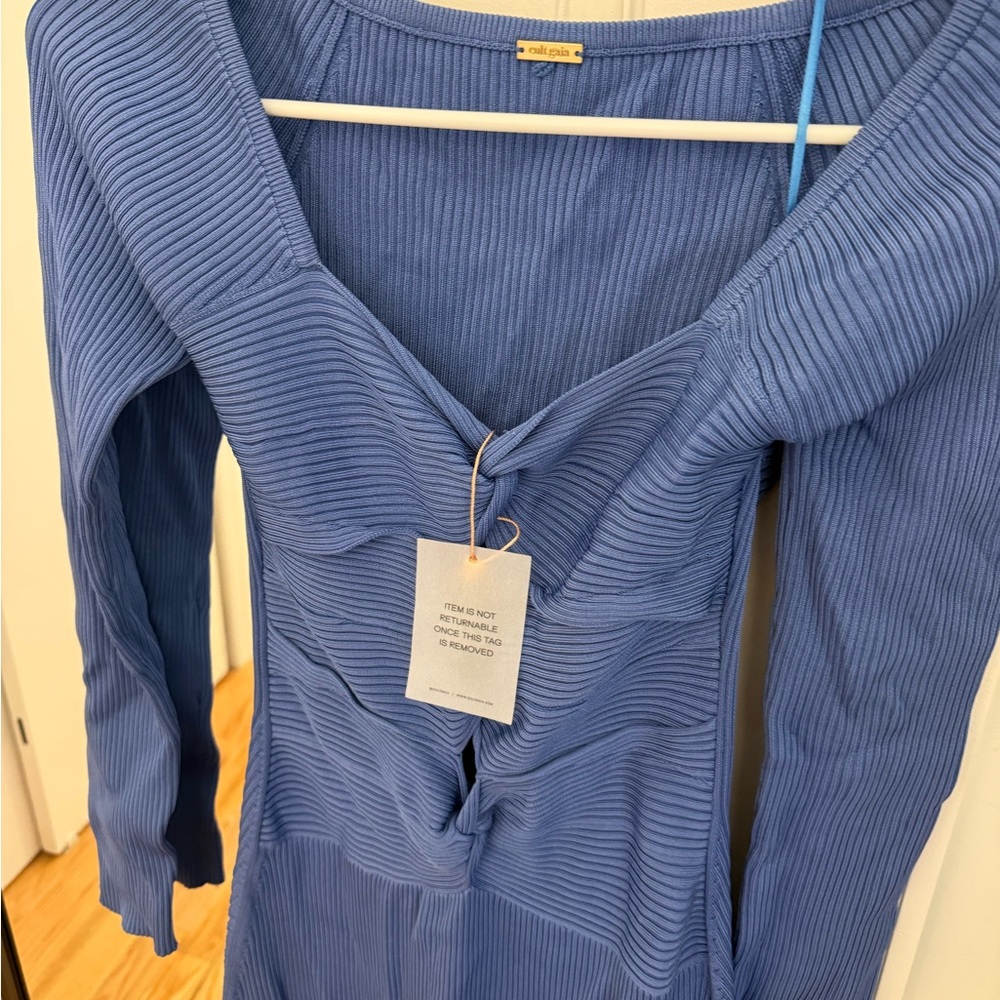 Cult Gaia Blue Long Sleeve Bodycon Dress Sweetheart Neckline - Picture 3 of 7